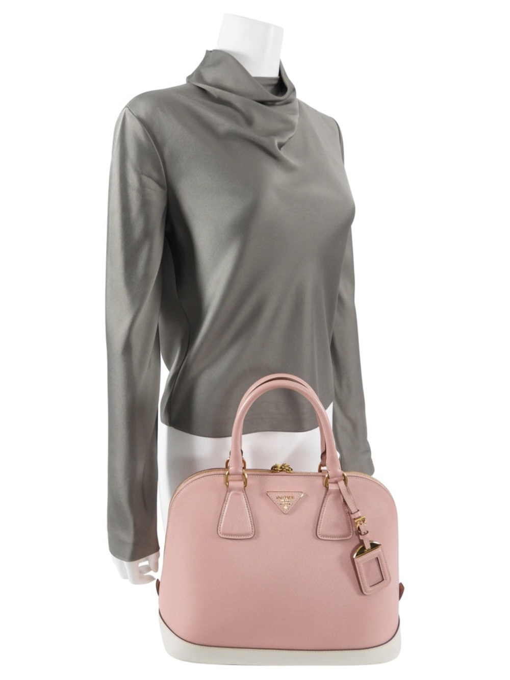 Prada Pink Saffiano Dome Satchel with White Base and Gold Hardware - Picture 13 of 15